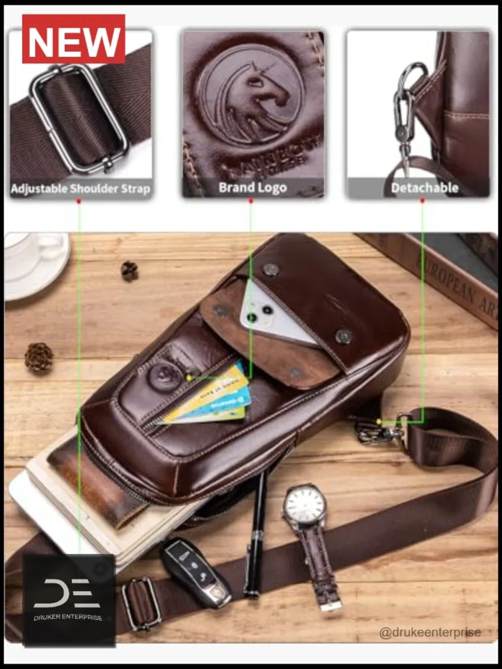 Vintage Oil-Waxed Leather Sling Bag Crossbody Shoulder Backpack for Men